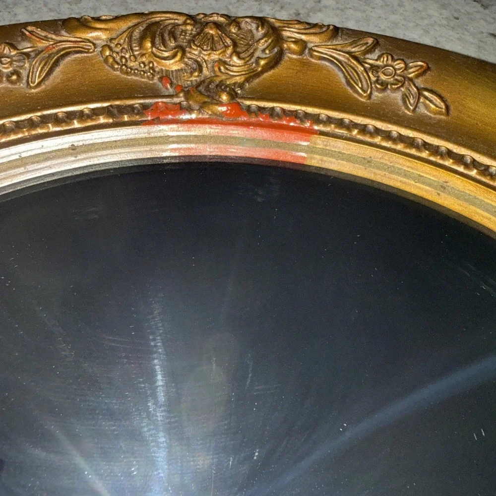 VTG Crown Fine Arts Ornate Bronze framed Mirror Oval 13X11 Gallery Wall READ